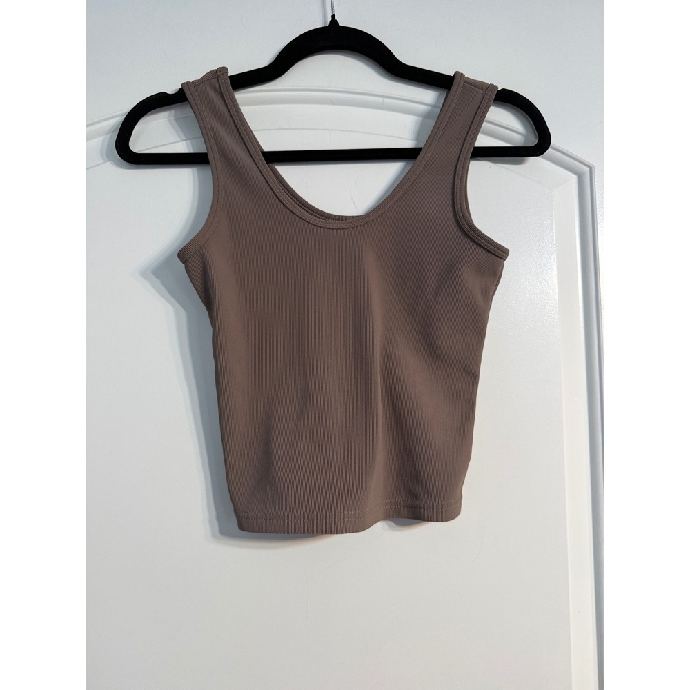 Move Theology Tank Top XS Brown Ribbed Scoop Neck Knit Athletic Basics Layering